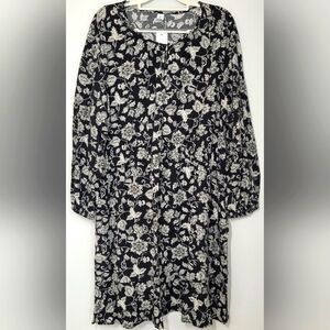 Old Navy Casual Dress Blk White Floral Jacobean Print Size xxl (1×)
